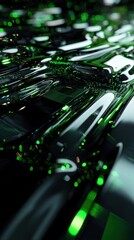 Poster - A green and black image of a building with a lot of reflections