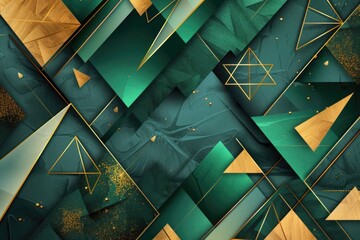 Fototapete - The abstract picture of green and yellow shape repetitive pattern polygon geometry in background, geometry is mathematics study shape, sizes, properties, and dimensions of objects and spaces. AIG51.