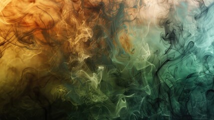 Poster - The close up abstract picture of the green and orange smoke colour that is mixing with each other, mixing colors involves combining different hues of the colour to create new shades or tones. AIG51.