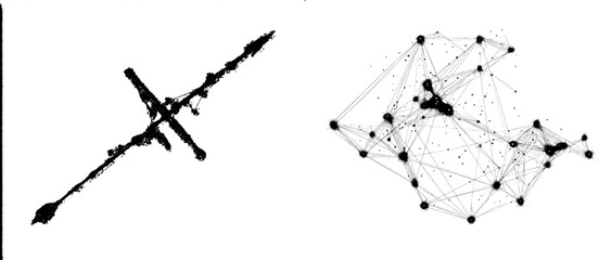 Poster - Unique icon vector illustration showcasing abstract shapes and interconnected nodes with contrasting textures