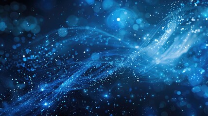 Poster - Wonderful picture of blue light of sparkling particles scattered across space background, create abstract bokeh effect perfect for designs that aim to evoke a sense of energetic and fantasy. AIG53.