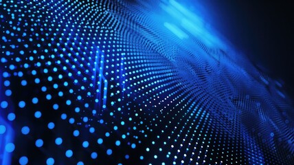 Abstract picture of blue light particle with digital technology style design connecting become dynamic of electric wave movement represent about flowing of data or structure of network system. AIG53.