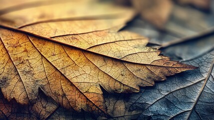 Aufkleber - Close-up View of a Dry Autumn Leaf Showcasing Intricate Edges and Visible Cracks Under Soft Lighting
