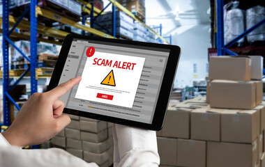 Poster - cyber security software show alert of cyber attack for protection snugly. danger from virus, phishin