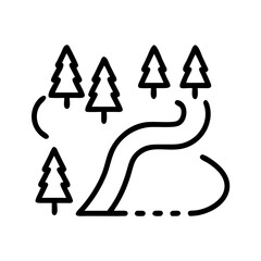 Poster - Illustration of forest trees and winding path for hiking trail adventure and nature exploration journey