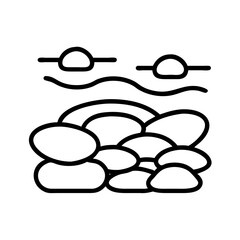 Poster - Outline stones rocks pile vector illustration, nature landscape design element graphic art line drawing