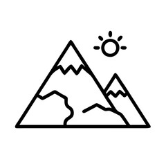 Poster - Mountain range landscape with sun nature peak travel outdoor adventure hiking tourism scenery line art