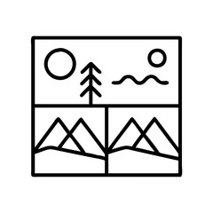 Poster - Mountain view landscape nature scene with tree sun and river vector illustration design concept