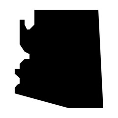 Poster - A black silhouette of the state of arizona with its distinctive jagged western border is visible here