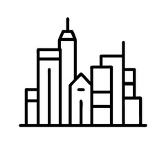 Poster - Outline cityscape skyline vector illustration featuring skyscrapers and buildings for urban design and architecture projects