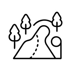 Poster - Illustration of mountain road with trees landscape nature outdoor travel adventure scenic view line art