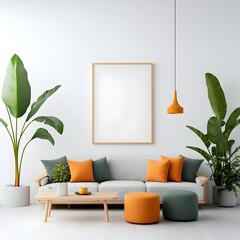 Fototapete - This bright and airy living area features a spacious sectional couch with a streamlined Scandinavian inspired design  The decor showcases a harmonious mix of textures including natural wood accents