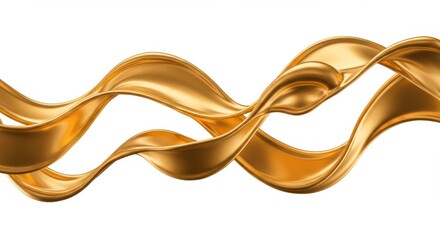 Poster - Golden liquid flowing in a wave pattern against a white background in a horizontal composition