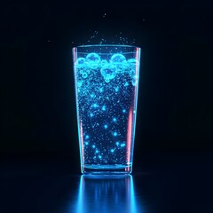 Poster - Glowing liquid sports drink minimalist glass nighttime setting high-contrast visuals
