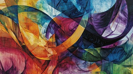 Poster - Bright hues of red, yellow, blue, and green blend seamlessly in a captivating abstract artwork filled with dynamic shapes and flowing patterns, inviting contemplation and exploration