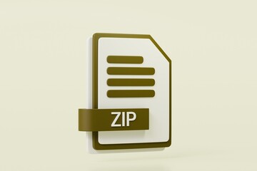 Fototapete - 3d file folder document ZIP icon. minimal word ZIP sheet presentation document icon. document form. business work company icon concept. archive presentation file type concept. ZIP format. 3d render.