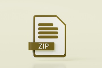 Fototapete - 3d file folder document ZIP icon. minimal word ZIP sheet presentation document icon. document form. business work company icon concept. archive presentation file type concept. ZIP format. 3d render.