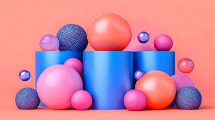 Poster - Vibrant abstract design studio setting 3d render colorful environment front view graphic art concept