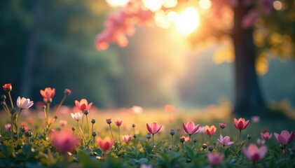 Wall Mural - abstract blurred nature scene, soft focus, calming hues, illustration, smooth, background