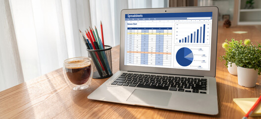 Poster - spreadsheet document information financial startup concept. data and graphs in spreadsheet documents