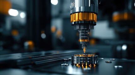 Poster - In a modern manufacturing facility, a sophisticated machine operates meticulously, applying precision to metal components