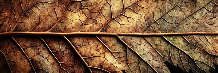 Aufkleber - Detailed Close-Up of a Dry Autumn Leaf Showcasing Intricate Edges and Cracks Found in a Natural Setting During Fall