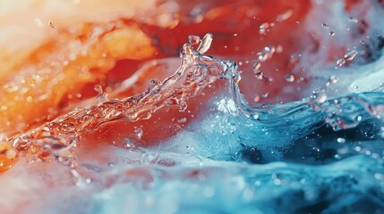 Poster - Water splashes in striking blue and orange colors create dynamic streaks and droplets, showcasing a lively and artistic interaction. The movement captures both fluidity and energy
