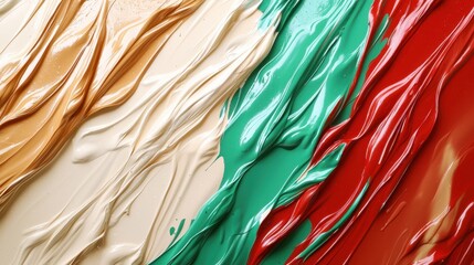 Poster - Bright strokes of red, green, cream, and brown blend seamlessly on the canvas, representing a vibrant artistic display. The textures create a dynamic visual experience for viewers