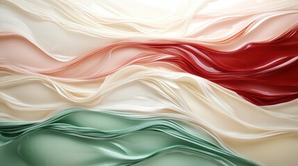 Poster - Soft, textured waves of fabric in shades of red, white, and green intertwine to create a graceful abstract composition that captures light beautifully
