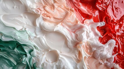 Poster - Swirling vibrant colors of green, white, and red blend harmoniously, representing the Italian flag in an artistic and textured display, ideal for showcasing creative expression