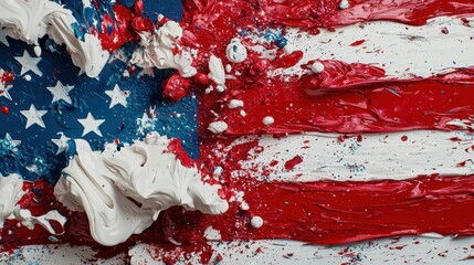 Poster - A vivid and dynamic artwork features the American flag, created with bold, textured strokes of red, white, and blue. This unique piece captures patriotism and creativity