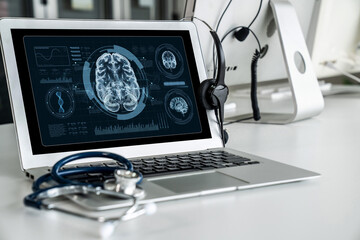 Poster - medical science technology and futuristic healthcare virtual computer software analyze human health 
