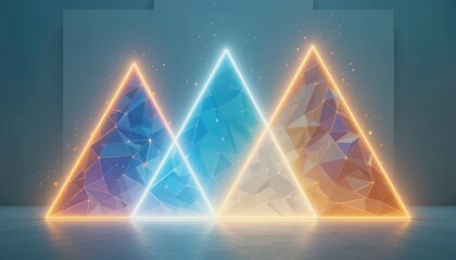 Poster - Dynamic light-infused triangular shapes abstract studio digital art modern aesthetic eye-level angle creative design for visual impact