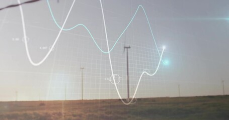 Poster - Wind farm visualization showing 3D grid overlay with white and teal trend lines and glowing node