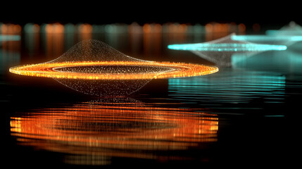 Poster - Glowing blue and orange light particles swirl into a dynamic ring trail, symbolizing balance, duality, energy flow, and futuristic technology in motion within a cosmic abstract space.

