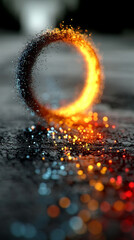 Poster - Glowing blue and orange light particles swirl into a dynamic ring trail, symbolizing balance, duality, energy flow, and futuristic technology in motion within a cosmic abstract space.

