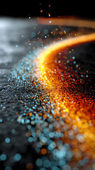 Poster - Glowing blue and orange light particles swirl into a dynamic ring trail, symbolizing balance, duality, energy flow, and futuristic technology in motion within a cosmic abstract space.

