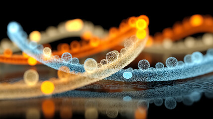 Poster - Glowing blue and orange light particles swirl into a dynamic ring trail, symbolizing balance, duality, energy flow, and futuristic technology in motion within a cosmic abstract space.

