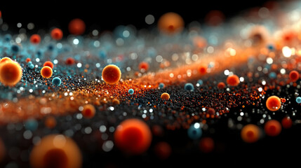 Poster - Glowing blue and orange light particles swirl into a dynamic ring trail, symbolizing balance, duality, energy flow, and futuristic technology in motion within a cosmic abstract space.

