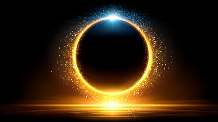 Poster - Glowing blue and orange light particles swirl into a dynamic ring trail, symbolizing balance, duality, energy flow, and futuristic technology in motion within a cosmic abstract space.

