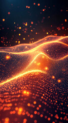 Poster - Abstract digital wave of particles flows across a dark background, symbolizing futuristic technology, data movement, AI intelligence, and the interconnected fabric of modern communication systems.

