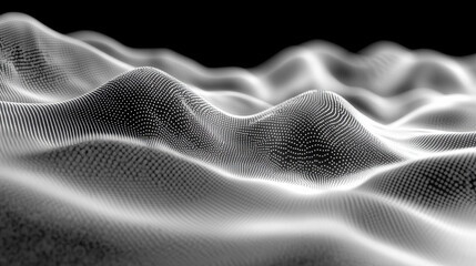 Leinwandbilder - Abstract digital wave of particles flows across a dark background, symbolizing futuristic technology, data movement, AI intelligence, and the interconnected fabric of modern communication systems.

