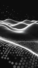 Leinwandbilder - Abstract digital wave of particles flows across a dark background, symbolizing futuristic technology, data movement, AI intelligence, and the interconnected fabric of modern communication systems.

