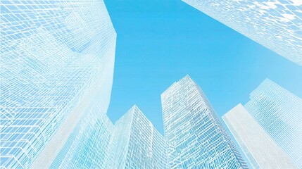 Poster - Abstract Geometric Skyscraper Design in Blue and White Colors