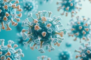 Poster - Microscopic view of coronavirus particles highlighting structure and details in a scientific context