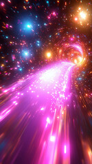 Poster - abstract red, pink, and blue energy burst fills the entire background, symbolizing speed, motion, an