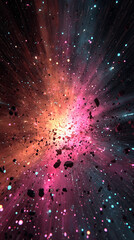 Poster - abstract red, pink, and blue energy burst fills the entire background, symbolizing speed, motion, an