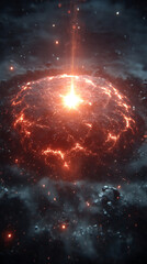 Poster - abstract red, pink, and blue energy burst fills the entire background, symbolizing speed, motion, an