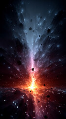 Poster - abstract red, pink, and blue energy burst fills the entire background, symbolizing speed, motion, an