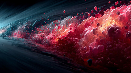 Poster - abstract red, pink, and blue energy burst fills the entire background, symbolizing speed, motion, an